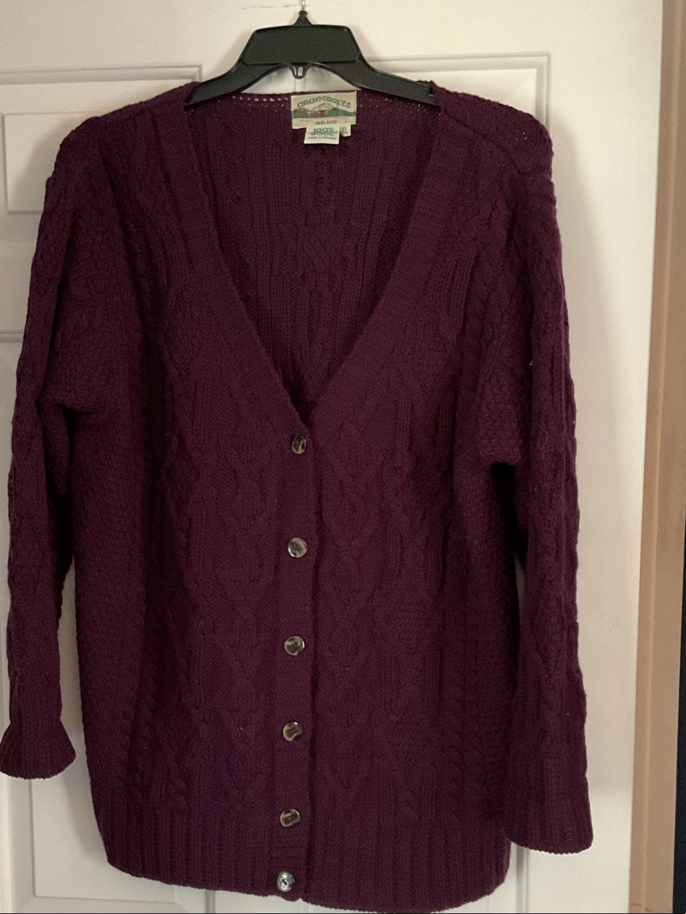 Aran Crafts Deep Plum Cable Knit Button Cardigan